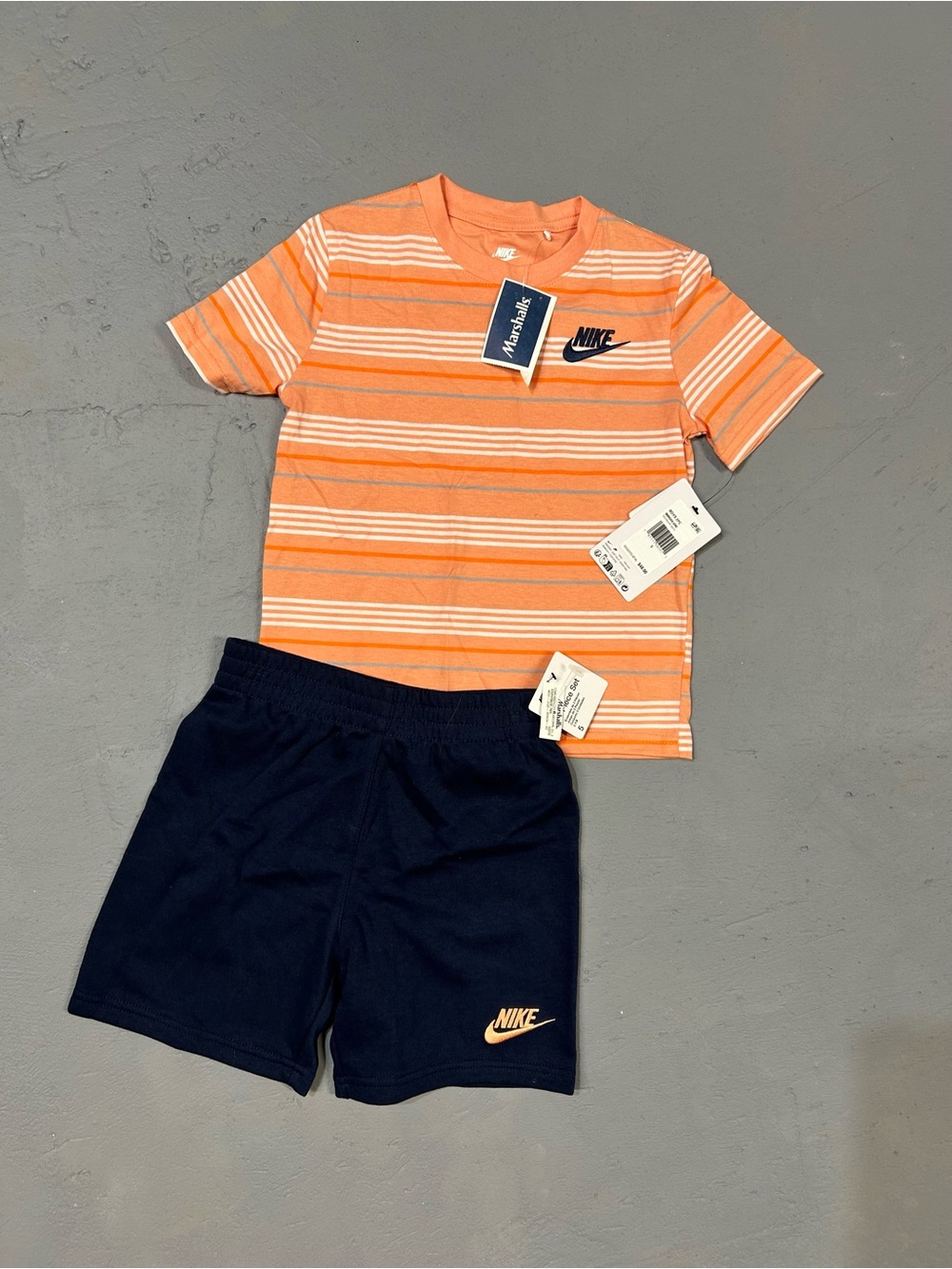 Nike Orange & White Striped Tee with Navy Shorts Set 4-5 years NWT